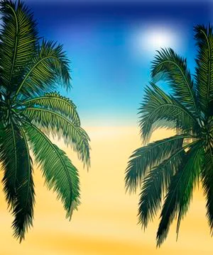 Palm trees on the beach background Stock Illustration