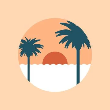 Palm trees on the beach, vector illustration in flat style Stock Illustration
