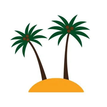Palm trees with coconuts on island isolated on white background.  Stock Illustration