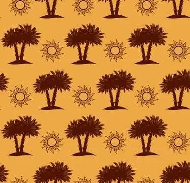 Palm trees, desert seamless pattern Stock Illustration