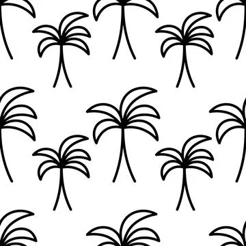 Palm trees of different sizes. Sketch. Repeating vector pattern. イラスト素材