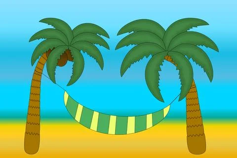 Palm Trees with Hammock Vector Illustration Stock Illustration