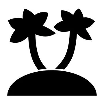 Palm trees on island solid icon. Tropical beach vector illustration isolated on Stock Illustration