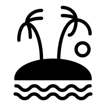 Palm trees on island solid icon. Tropical vector illustration isolated on white Stock Illustration