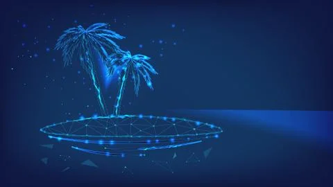 Palm trees on an islet from polygons and points. Dream concept Stock Illustration