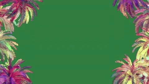Palm trees on it and frame made up of out tropical leaves colorful isolated Stock Footage 336858883