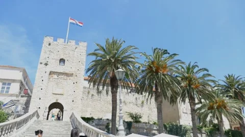 Palm Trees Next To Old Castle Stock Footage 54897815
