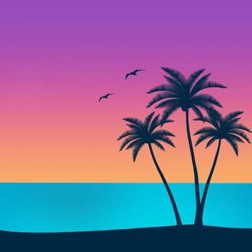 Palm trees with night gradient background Stock Illustration
