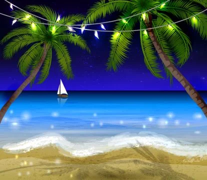 Palm trees at night Stock-Illustration