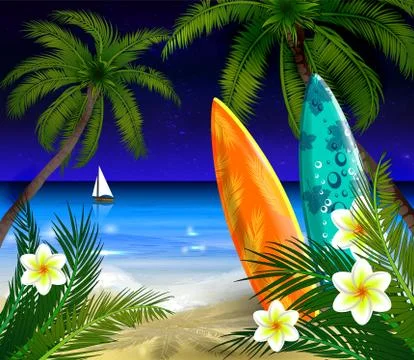 Palm trees at night Stock Illustration