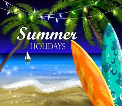 Palm trees at night Stock Illustration