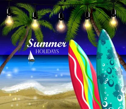 Palm trees at night Stock Illustration