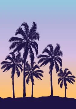 Palm trees on an orange blue sunset Stock Illustration