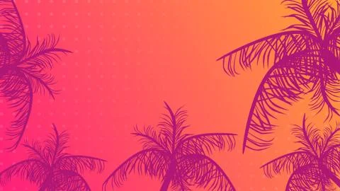 Palm trees on orange sky background. Stock Illustration