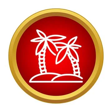 Palm trees outline icon representing tropical vacation on red button 스톡 일러스트