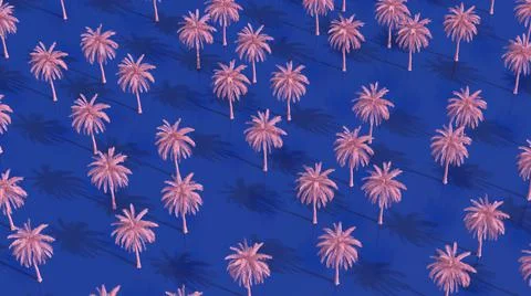 Palm trees pattern. Blue background. Abstract illustration, 3d render. Stock Illustration