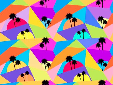 Palm trees seamless pattern. Avant-garde style. Chaotic particles. Vector ill Illustrazione stock