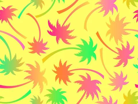 Palm trees seamless pattern. Colorful gradient palm trees. Background with .. Stock Illustration