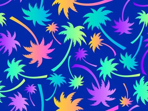 Palm trees seamless pattern. Colorful gradient palm trees. Background with .. Stock Illustration
