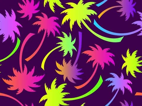 Palm trees seamless pattern. Colorful gradient palm trees. Background with .. Stock Illustration
