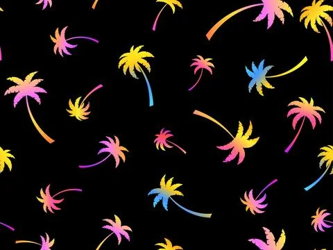 Palm trees seamless pattern. Colorful gradient palm trees. Background with .. Illustrazione stock