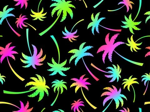 Palm trees seamless pattern. Colorful gradient palm trees. Background with .. Stock Illustration