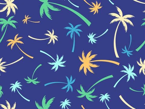 Palm trees seamless pattern. Summer time, wallpaper with tropical palm tree.. Stock Illustration
