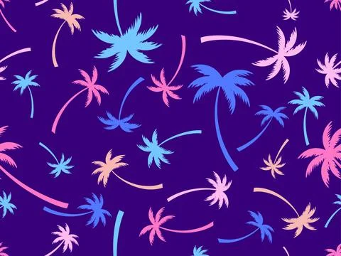 Palm trees seamless pattern. Summer time, wallpaper with tropical palm tree.. Stock Illustration