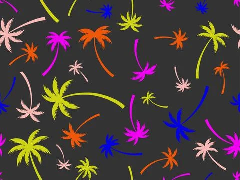 Palm trees seamless pattern. Summer time, wallpaper with tropical palm tree.. 스톡 일러스트