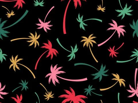 Palm trees seamless pattern. Summer time, wallpaper with tropical palm tree.. Stock Illustration