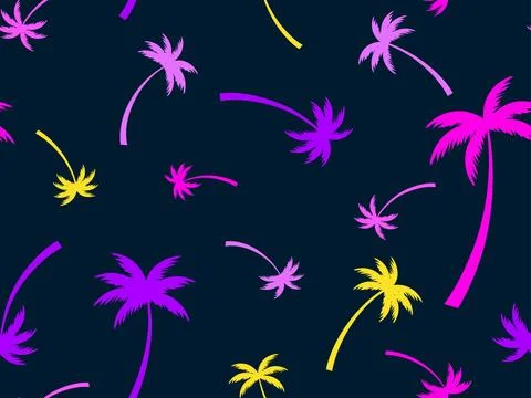 Palm trees seamless pattern. Summer time, wallpaper with tropical palm tree.. 스톡 일러스트