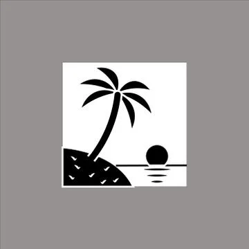 Palm trees silhouette on island. vector Illustrazione stock