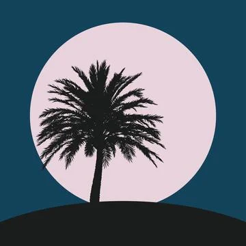 Palm trees silhouettes retro design Illustrazione stock