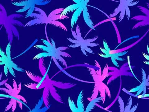 Palm trees silhouettes seamless pattern. Colorful gradient palm trees. Summ.. Stock Illustration