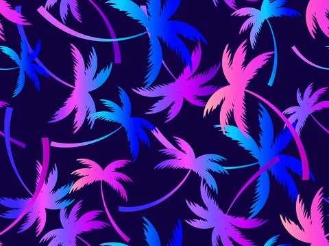 Palm trees silhouettes seamless pattern. Colorful gradient palm trees. Summ.. Stock Illustration