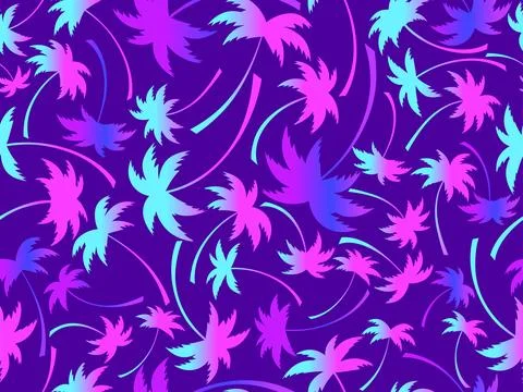 Palm trees silhouettes seamless pattern. Colorful gradient palm trees. Summ.. Illustrazione stock