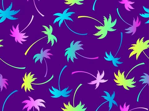 Palm trees silhouettes seamless pattern. Colorful gradient palm trees. Summ.. Stock Illustration