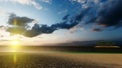 Palm trees on small island at sunset Stock Footage 147670792