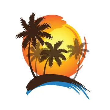Palm trees sunset Stock Illustration