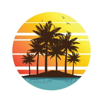 Palm trees sunset Illustrazione stock