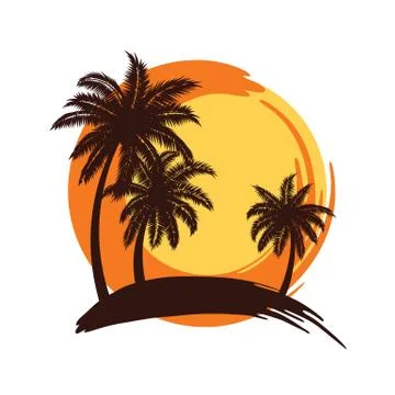 Palm trees sunset Stock Illustration
