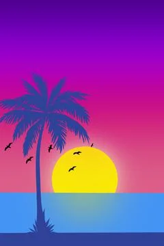 Palm trees with sunset night gradient background Stock-Illustration