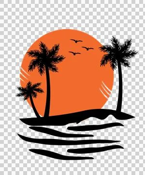 Palm Trees By Sunset Silhouette landscape sun water black Stock Illustration
