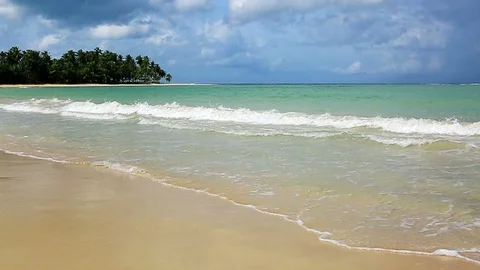 Palm trees on white tropical beach. Stock Footage 86175042