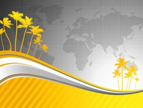 Palm trees on world map background Stock Illustration
