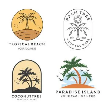 Palm tropical tree set collection bundle icon logo illustration vector templa Stock Illustration