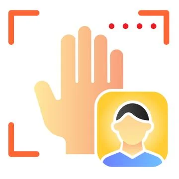 Palm user recognition flat icon. Focus with hand print color icons in trendy Stock Illustration