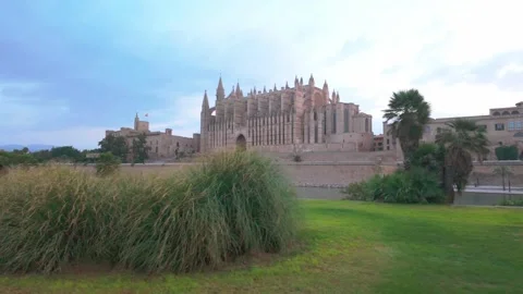 Palma Cathedral view from Parc de la Mar in Mallorca Spain 動画素材 341619574