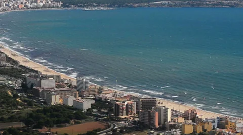 Palma de Majorca beach harbor aerial HD Stock Footage 32405868