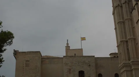 Palma de Mallorca old fort flag Stock Footage 32259297